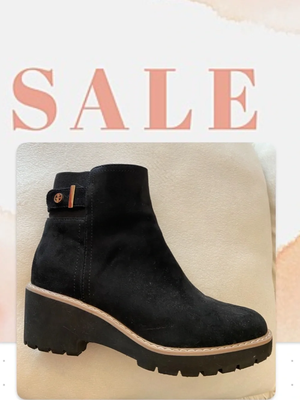 Giani Bernini Black Suede Lug Sole Ankle Boots